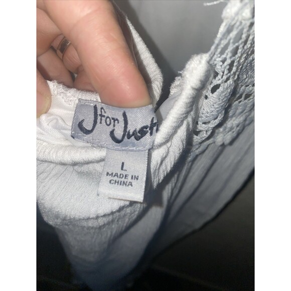 Justify White long maxi dress Crochet Lace Boho sexy Open Knit fairy whimsical L - Picture 8 of 9